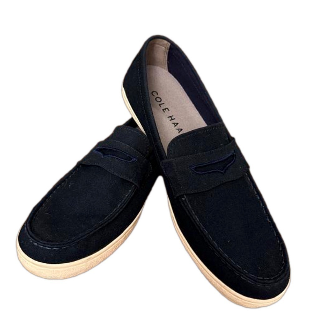 COLE HAAN Men's Hyannis Navy Blue Canvas Penny Loafers Size 10.5